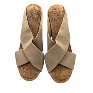 Lucky Brand Cork Platform Wedge Sandals 7.5 Open Toe Criss Cross Straps Studs